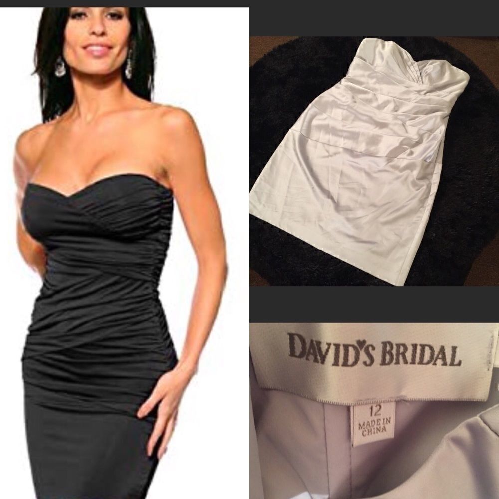 David’s Bridal Silver Satin sheen strapless/halter‎